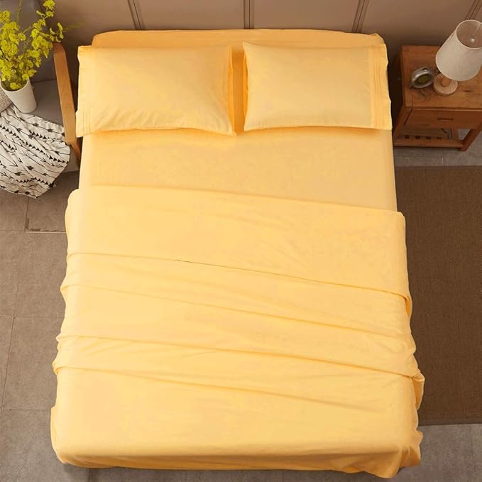 SONORO KATE Bed Sheet Set Super Soft Microfiber 1800 Thread Count Luxury Egyptian Sheets 16-Inch Deep Pocket，Wrinkle -4 Piece (Yellow, King) - LeafyLoom