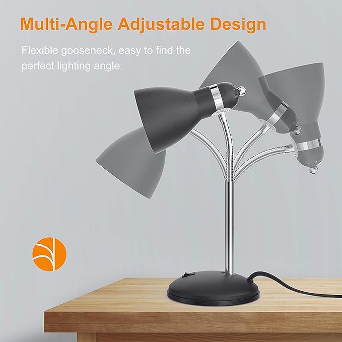 LEPOWER Metal Desk Lamp, Eye-Caring Table Lamp, Study Lamps with Flexible Goose Neck for Bedroom, Home Office (Matte Black) - LeafyLoom