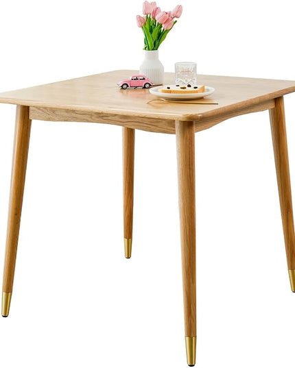 Dining Table, Solid Wood Square Dining Table for Small Space with Copper Decor, Mid Century Kitchen Tables for Island, Modern Oak Wooden Tables, 31.5”D x 31.5" W x 29.5" H (Natural Table Only) - LeafyLoom