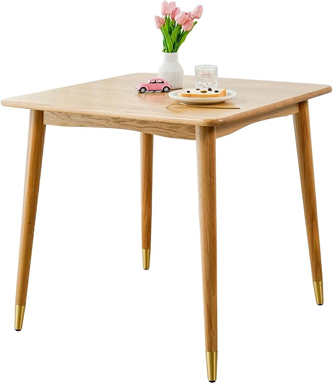 Dining Table, Solid Wood Square Dining Table for Small Space with Copper Decor, Mid Century Kitchen Tables for Island, Modern Oak Wooden Tables, 31.5”D x 31.5" W x 29.5" H (Natural Table Only) - LeafyLoom