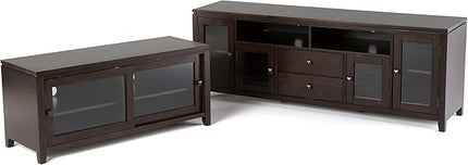 SIMPLIHOME Cosmopolitan SOLID WOOD Universal TV Media Stand, 48 inch Wide, Contemporary, Living Room Entertainment Center, Storage Cabinet, for Flat Screen TVs up to 55 inches in Mahogany Brown - LeafyLoom