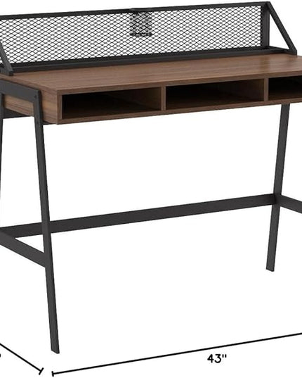 Walker Edison Industrial Mesh Wood Laptop Computer Writing Desk Home Office Workstation Small, 42 Inch, Dark Walnut - LeafyLoom
