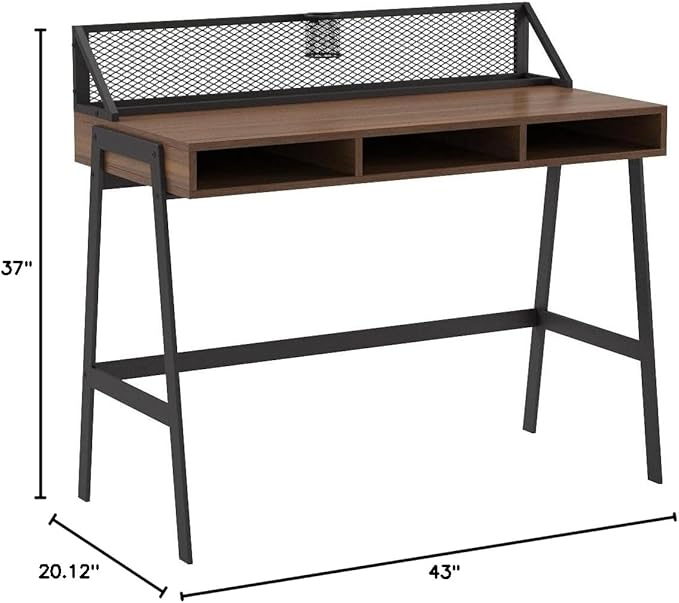 Walker Edison Industrial Mesh Wood Laptop Computer Writing Desk Home Office Workstation Small, 42 Inch, Dark Walnut - LeafyLoom