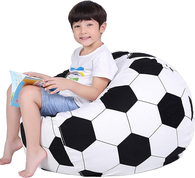 Lukeight Stuffed Animal Storage Bean Bag Chair Cover for Kids, Soccer Zipper Beanbag Chair Cover for Organizing Toddler & Kids' Rooms Plush Toys (Soccer Velvet, X-Large) - LeafyLoom