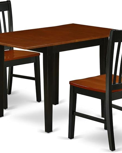 East West Furniture NDNO3-BCH-W Norden 3 Piece Dinette Set for Small Spaces Contains a Rectangle Table with Dropleaf and 2 Dining Room Chairs, 30x48 Inch, Black & Cherry - LeafyLoom
