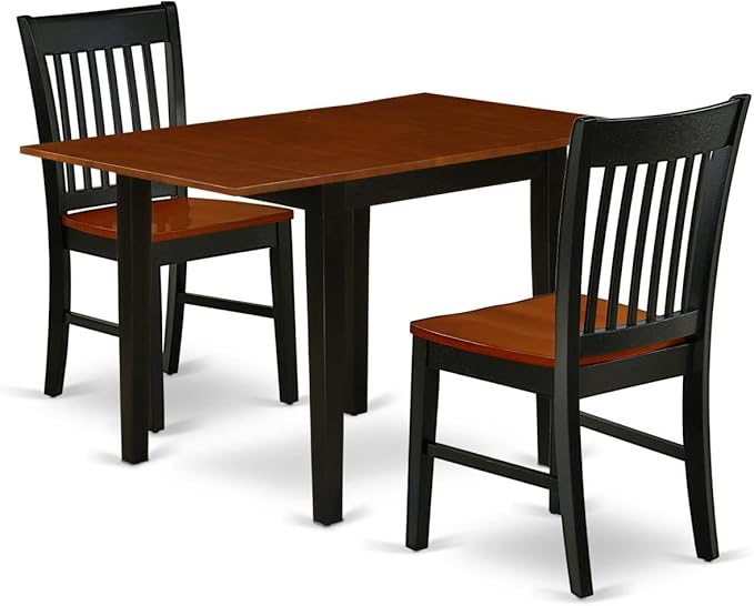 East West Furniture NDNO3-BCH-W Norden 3 Piece Dinette Set for Small Spaces Contains a Rectangle Table with Dropleaf and 2 Dining Room Chairs, 30x48 Inch, Black & Cherry - LeafyLoom