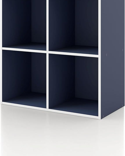 Apexa 4 Cube Storage Organizer Shelves, Stackable Wood Bookcase Fits Cubby Bins for Organization, Dorm Teen Room Decor & Home Office, Steel Blue - LeafyLoom