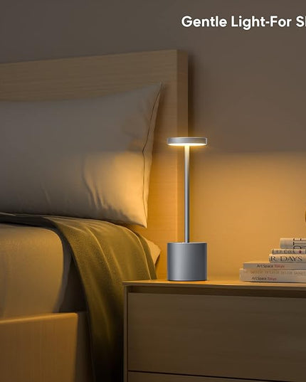Rechargeable Cordless Table Lamp, 10.25in Small Outdoor Portable Battery Operated Desk Lamps 2 Levels Dimmable Powered Night Light for Dining Restaurant Bar Garden Patio Bedroom Grey - LeafyLoom