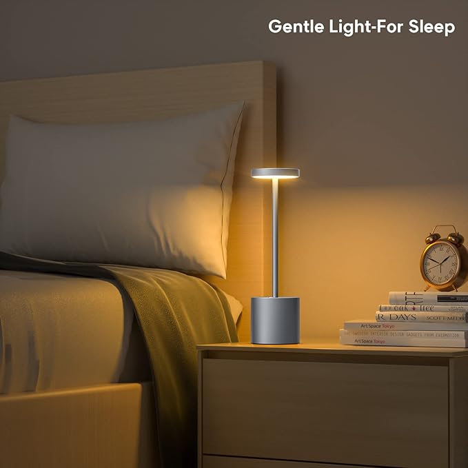 Rechargeable Cordless Table Lamp, 10.25in Small Outdoor Portable Battery Operated Desk Lamps 2 Levels Dimmable Powered Night Light for Dining Restaurant Bar Garden Patio Bedroom Grey - LeafyLoom