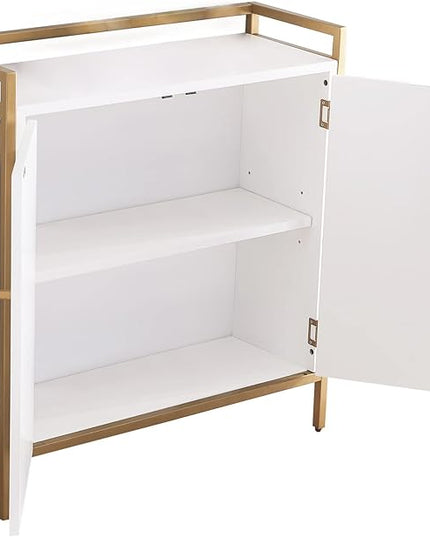 Leick Home 9200-WTGL Claudette Mixed Metal and Wood Foyer Hall Cabinet, White/gold - LeafyLoom