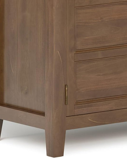 SIMPLIHOME Burlington SOLID WOOD Universal TV Media Stand, 54 inch Wide, Transitional, Living Room Entertainment Center, Storage Shelves and Cabinets, for TVs up to 60 inches in Medium Saddle Brown - LeafyLoom