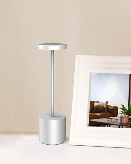 CYOIDAI LED Table Lamp, 2 Pack Rechargeable Battery with Cordless Desk Lamps 3 Lighting Modes Dimmable Light 5000 mAh, for Restaurant, Terrace, Outdoor (Silver) - LeafyLoom