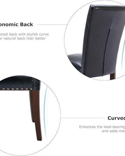 COLAMY Upholstered Parsons Dining Chairs Set of 4, PU Leather Dining Room Kitchen Side Chair with Nailhead Trim and Wood Legs - Black - LeafyLoom