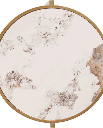 Round Coffee Table Coffee Tables for Living Room Sintered Stone Marble Top Sturdy Metal Frame (Golden, 20.67 inches) - LeafyLoom