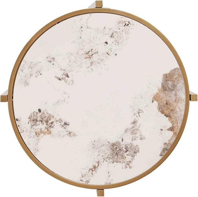 Round Coffee Table Coffee Tables for Living Room Sintered Stone Marble Top Sturdy Metal Frame (Golden, 20.67 inches) - LeafyLoom