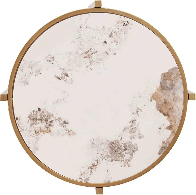 Round Coffee Table Coffee Tables for Living Room Sintered Stone Marble Top Sturdy Metal Frame (Golden, 20.67 inches) - LeafyLoom