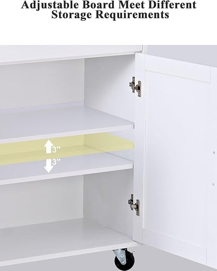 SogesGame Kitchen Island with Storage, Rolling Kitchen Island Cart on Wheels with Drawer, Mobile Kitchen Island with 1-Door Storage Cabinet and 3-Tier Shelves for Living Room, Wine Shelf, Towel Rack - LeafyLoom