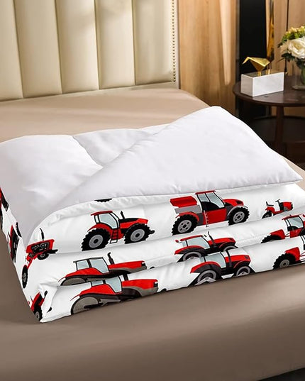 Erosebridal Red Tractor Comforter Set Full Size Heavy Equipment Truck Down Comforter Kids Boys Girls Teens Harvester Tractor Bedding Set Construction Excavator Farm Equipment Quilt Set - LeafyLoom