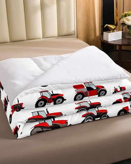Erosebridal Red Tractor Comforter Set Twin Size Heavy Equipment Truck Down Comforter Kids Boys Girls Teens Harvester Tractor Bedding Set Construction Excavator Farm Equipment Quilt Set - LeafyLoom