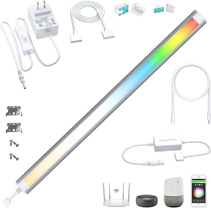 LED Light Bar,Plug-in, Dimmable, Adjustable White & RGB Color Changing, Alexa, Google Home Enabled Remote Counter Lights for Kitchen, Shelf, Cupboard, Desk, Monitor (1-Bar 12 Inch Kit) LAMPAOUS