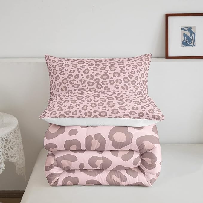 Pink Leopard Skin Comforter Leopard Print Comforter Set for Kids Boys Girls Africa Cheetah Printed Children Bedding Set Ultra Soft Decor Safari Animal Fur Pattern Duvet Set Full Size Quilt Set - LeafyLoom