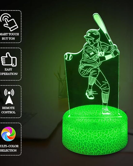Baseball Night Light,Baseball Gifts for Boy, 3D Baseball Lamp,Kids Bedside Lamp,16 Color Change Decor Lamp with Remote & Smart Touch, Gifts for Christmas Birthday Boys Men Girls - LeafyLoom
