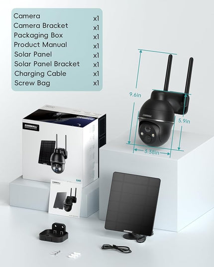 ZUMIMALL 4G LTE Cellular Solar Security Camera Wireless Outdoor, 2K No WiFi Security Camera Solar Powered with Color Night Vision, 2-Way Talk, Motion Alert, Cloud, SIM Included（US Version） ZUMIMALL