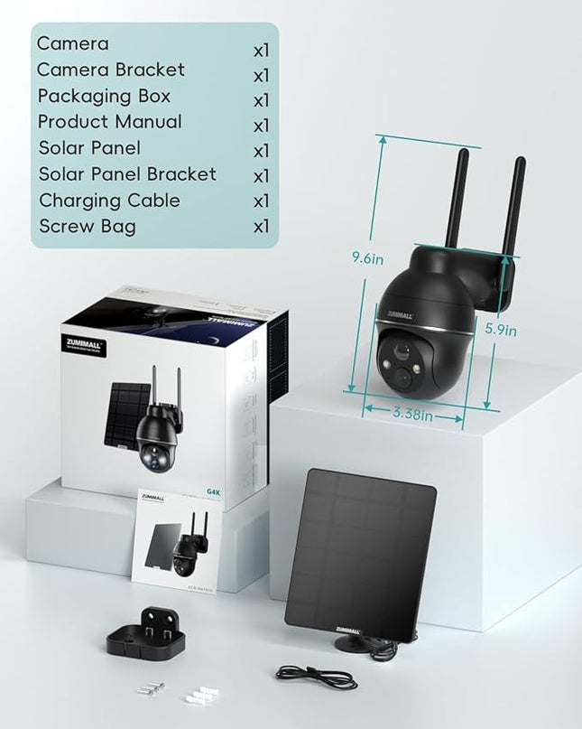 ZUMIMALL 4G LTE Cellular Solar Security Camera Wireless Outdoor, 2K No WiFi Security Camera Solar Powered with Color Night Vision, 2-Way Talk, Motion Alert, Cloud, SIM Included（US Version） ZUMIMALL