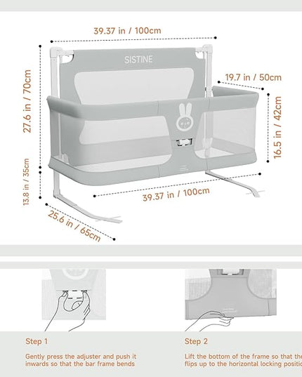 SISTINE Baby Bedside Crib, 3 in 1 Baby Bassinet, Baby bedside bassinet, Safe bedside bassinet,Crib Safe Sleeping Together，Infant/Baby Boy/Baby Girl/Crib Side Bassinet (Gray) - LeafyLoom