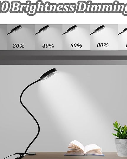 KBG Desk Lamp Clip on Light, 3 Color Modes & 10 Brightness Flexible Gooseneck Desk Lamp, Eye Protection Desk Light for Kids Reading Book in Bed at Night Clip on Table, Computer, Zoom Meetings - LeafyLoom