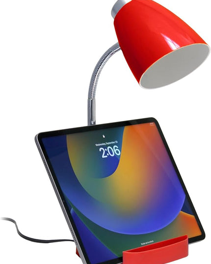 Simple Designs LD1002-RED Gooseneck Organizer Desk Lamp with iPad Tablet Stand Book Holder, Red - LeafyLoom