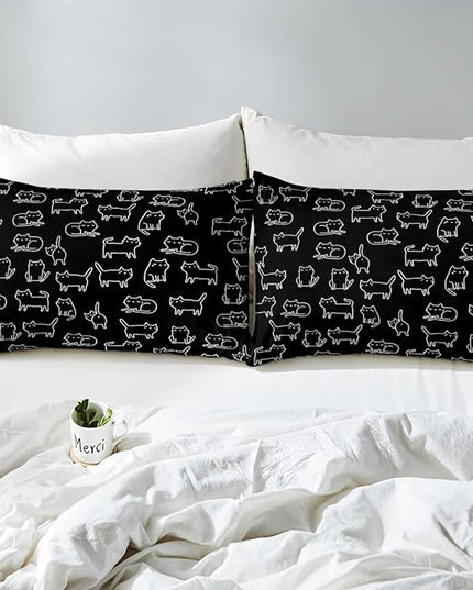 Feelyou Cartoon Cat Bed Sheet Set Cute Pet Cats Kids Comforter Set Animal Pattern Printed Bedding Set Set for Boys Room Decor Kitten Print Bed Cover Twin Size with 2 Pillow Case - LeafyLoom