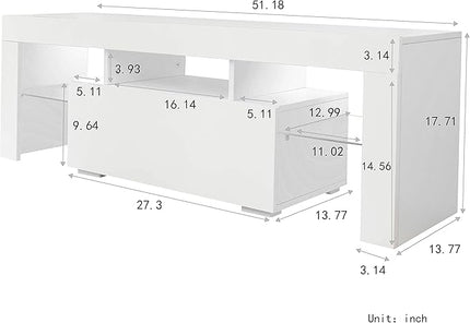 TV Stand Base, Entertainment Center Cabinet with LED Light Media Console for Living Room, Bedroom, 51 Inch, White - LeafyLoom