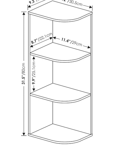 Furinno Pasir 3-Tier Corner Open Shelf Bookcase, White - LeafyLoom
