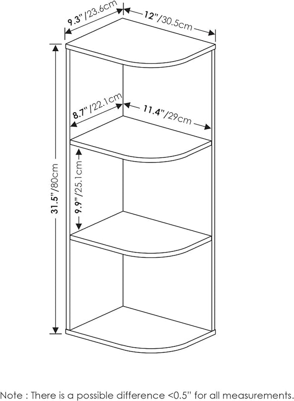 Furinno Pasir 3-Tier Corner Open Shelf Bookcase, White - LeafyLoom