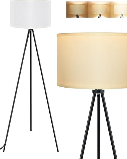 BoostArea Floor Lamp for Living Room, Tripod Floor Lamp, 15W LED Bulb, 3 Levels Dimmable Brightness, White Linen Lamp Shade, Mid Century Standing Lamp for Living Room, Bedroom, Study Room and Office - LeafyLoom