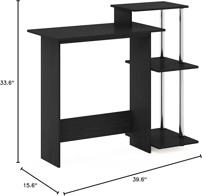 Furinno Efficient Home Laptop Notebook Computer Desk with Square Shelves, Side, Americano/Chrome - LeafyLoom