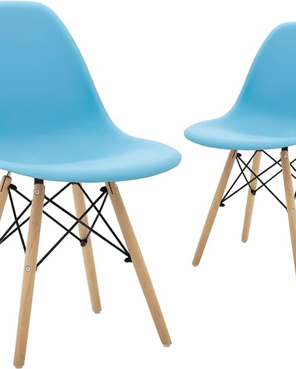 CangLong Modern Mid-Century Side Chair Dining Chair with Natural Wood Legs for Kitchen, Living, Dining Room, Set of 2, Blue - LeafyLoom