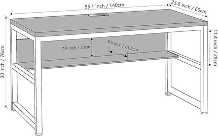 TOPSKY Computer Desk with Bookshelf/Metal Hole Cable Cover 1.18" Thick Desk (Light Walnut, 55") - LeafyLoom