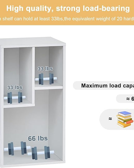 VECELO 3-Cube Open Bookcase, Small Bookshelf with Height Difference Shelves for Most Books, Horizontal Available, 2-Tier Storage Organizer for Home Office, Living Room, Pearl White - LeafyLoom