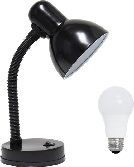 Simple Designs LD1003-BLK-LB 14.25" Basic Metal Desk Lamp with Flexible Hose Neck for Office, Living Room, Bedroom, College Dorm, Bookshelf, Black, with Feit LED Bulb Included - LeafyLoom