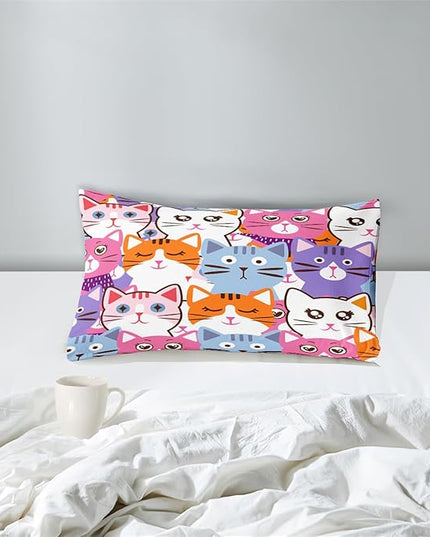 Cartoon Cat Bedding Set - 2Pcs Cute Cat Comforter Set for Bedroom Kids Boys Girls Cat Bedding Decor for All-Season Colorful Kitten Pattern Lovely Animal 1 Cat Comforter with 1 Pillowcase, Twin Size - LeafyLoom