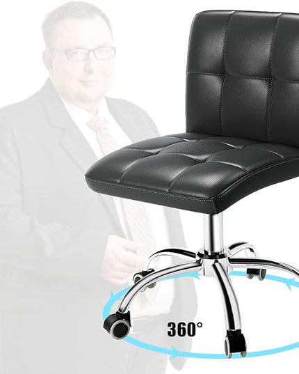 360° Office Desk Chair,PU Adjustable Rolling Task Chair with Backrest for Barber,Office,Home, Computer,360° Swivel,Armless (black) - LeafyLoom