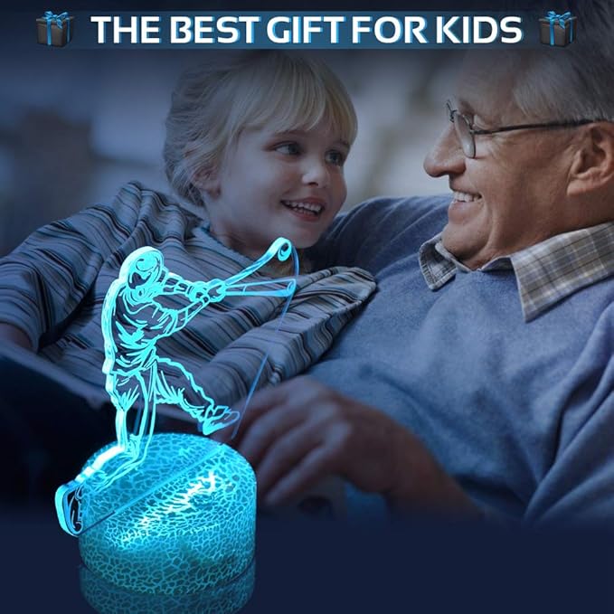 LETOUR Night Light for Kids Baseball 3D Night Light Porpoise Illusion Lamp with Remote Control 16 Color Changing Xmas Halloween Birthday Gift for Child Baby Boy (Remote - Ice Crack Base) - LeafyLoom