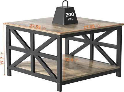 GreenForest Coffee Table with Storage, Small Coffee Table with Split Tabletop for Living Room, 27.6 inch Farmhouse Square Sofa Table Center Table for Small Spaces, Easy Assembly, Grey Wash - LeafyLoom