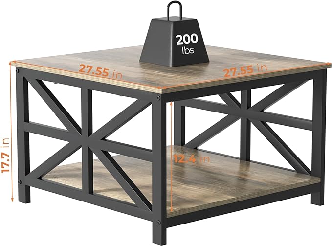 GreenForest Coffee Table with Storage, Small Coffee Table with Split Tabletop for Living Room, 27.6 inch Farmhouse Square Sofa Table Center Table for Small Spaces, Easy Assembly, Grey Wash - LeafyLoom