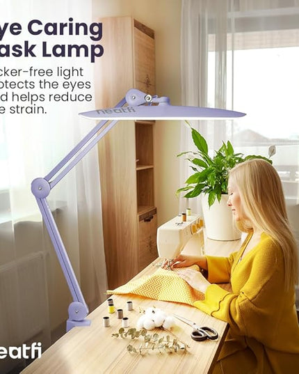 Neatfi XL 2,200 Lumens LED Task Lamp, 24W Super Bright Desk Lamp, 117 Pcs SMD LED, 4 Level Brightness, Dimmable, Task LED Light for Home, Office, Workbench (Non-CCT, Lavender) - LeafyLoom