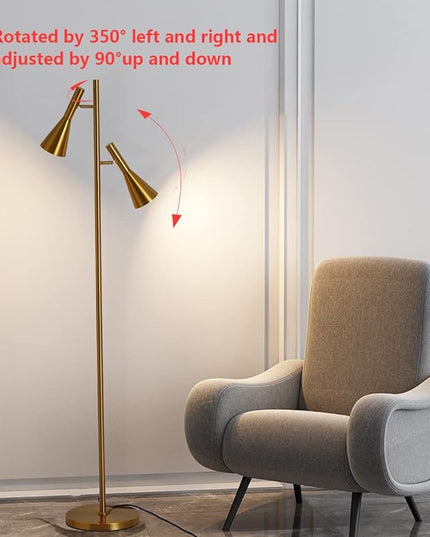 Modern Floor Lamp with 2 Adjustable Head Tall Pole Lamp Stand Up Lamp for Living Room, Bedroom, Office Tree Floor Lamps, Rotating Swivel Corner reading lamps,Gold Floor Lamp(Bulbs Not Included) - LeafyLoom