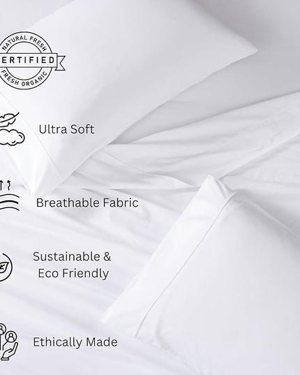 LANE LINEN 100% Organic Cotton Twin Sheets Set, 3Pc Twin Bed Sheets, Breathable Cotton Sheets Twin size Bed Set, Dorm Room Essentials with 15" Twin Deep Pocket Fitted Sheet - White Sheets - LeafyLoom