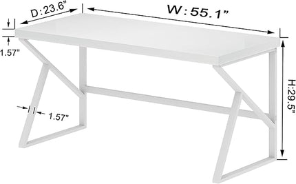 HSH White Computer Desk, Modern Wood Home Office Desk, PC Desk for Executive Work Writing Study Gaming Student Bedroom, Farmhouse Simple Wooden and Metal Computer Table Workstation, White Oak 55 Inch - LeafyLoom